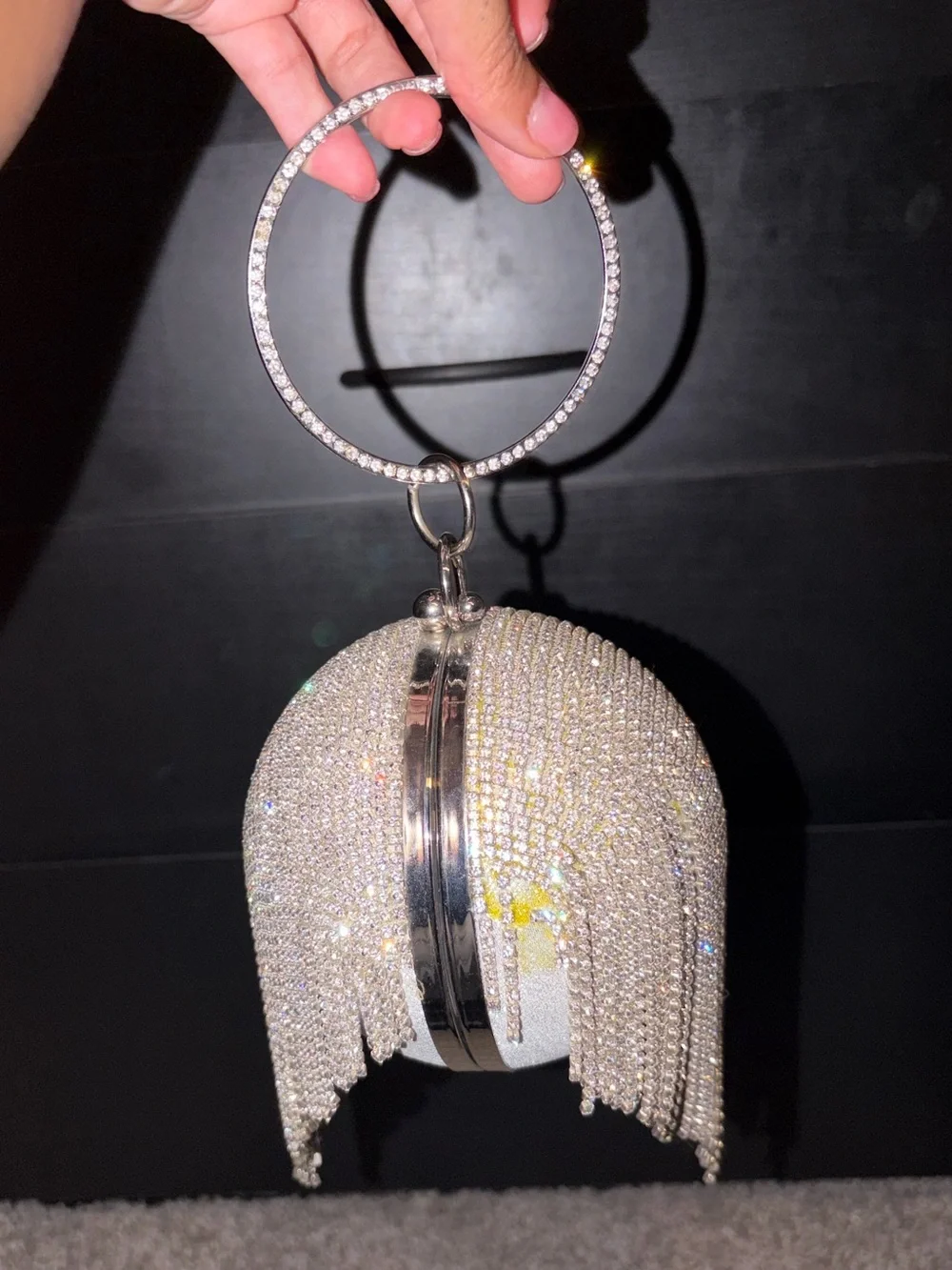 PrettyLittleThing Silver Crystal Fringe Ring Clutch